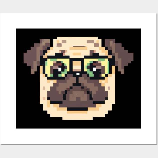 Mops Hipster Pixel Art Dog Lover Retro Wall Art by BetterManufaktur